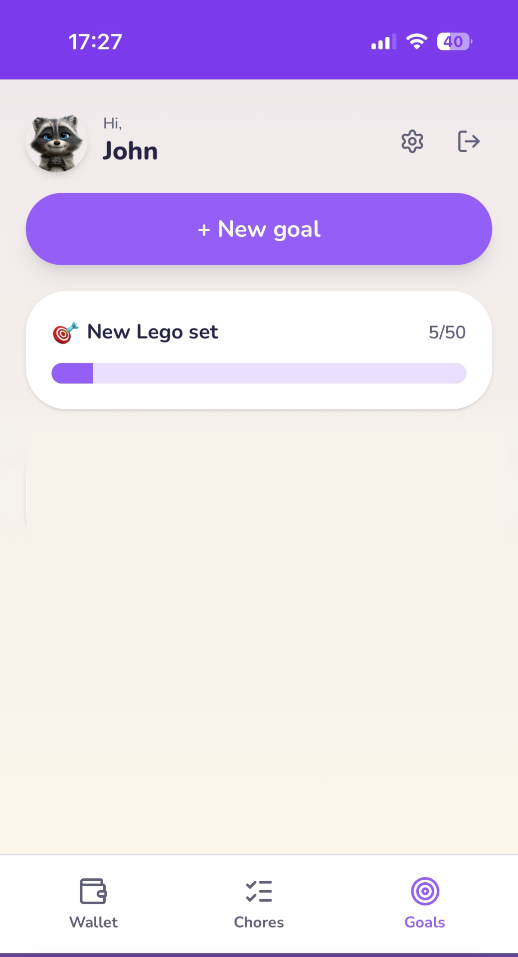 Savings goal with progress bar